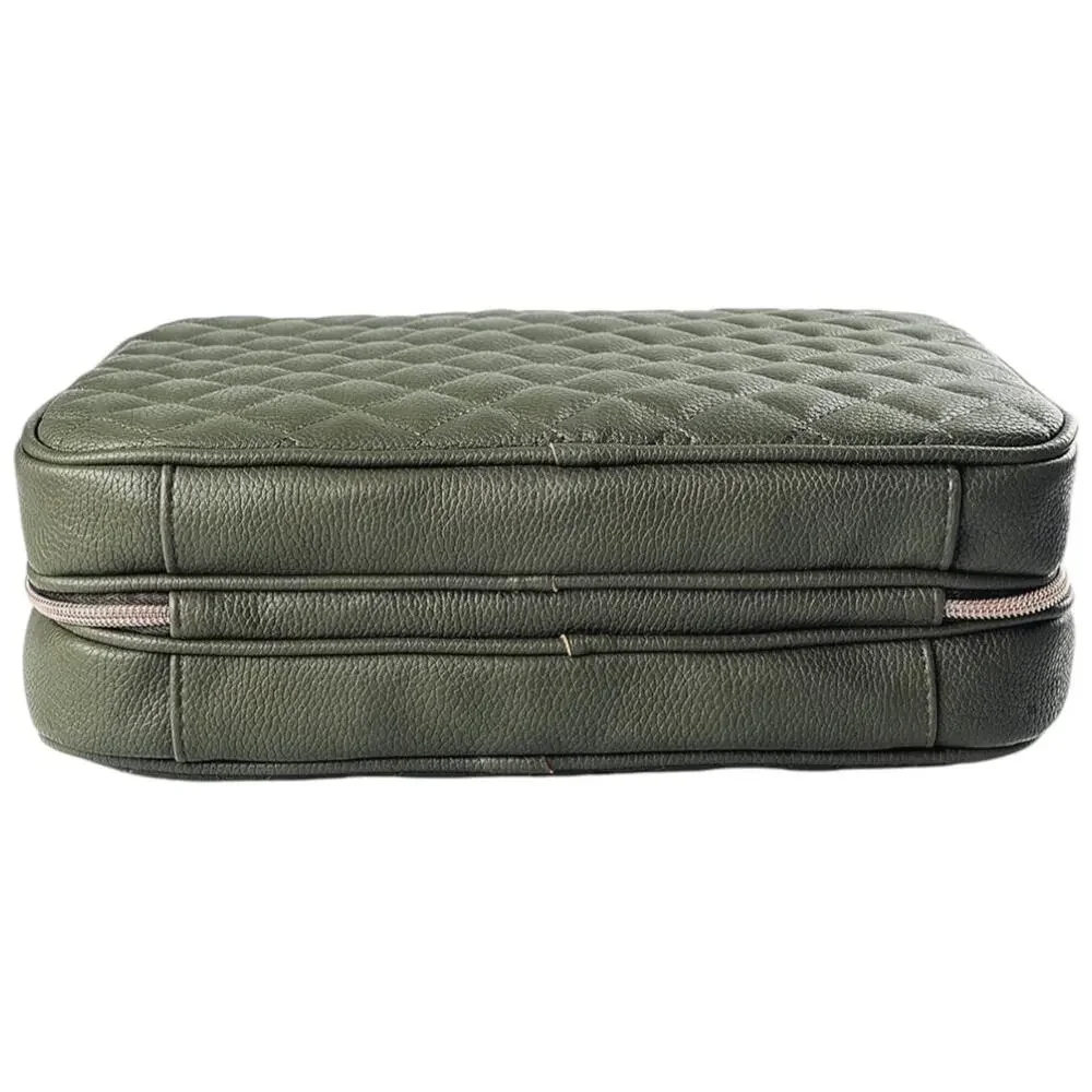 Ms Lovely quilted olive green satin lined toiletry travel bag rose gold zip NWT